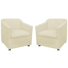 Kit 02 Poltronas Decorativa Tilla Pés Cromados Suede Bege - DS Estofados