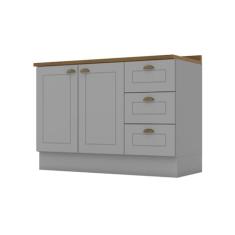 Balcão para Cozinha 3 Gavetas 2 Portas com Tampo Emily Cinza/Nature