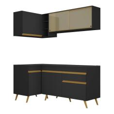 Cozinha Compacta De Canto Veneza Gb Mp2056 Com Armário E Balcão Preta