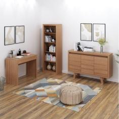 Conjunto Home Office 3 Peças 1 Escrivaninha com Estante e 1 Balcão Tecno Mobili Amendoa