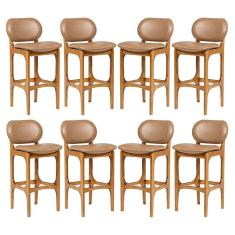 Kit 8 Banquetas Alta Estofada Rafine Madeira Castanho Impermeável Marrom