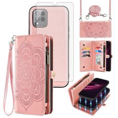 Asuwish Capa de telefone para T-Mobile Revvl 6 Pro/6X Pro 5G Carteira com zíper Capa para celular com protetor de tela, alça de flor, compartimento para cartão Tmobile Revel X Tmo Revell T Mobile