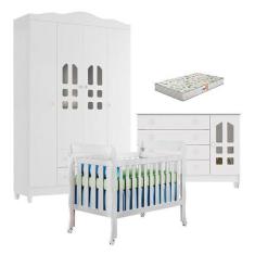 Quarto de Bebê New Selena 4 Portas com Berço Lila e Cômoda Gran Selena