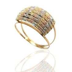 Anel de ouro 18k  Tricolor Estampado - Elegancy Joias, 10