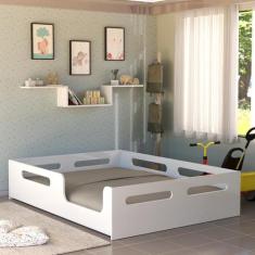 Cama Montessoriana Casal Com Proteção 100% MDF - Potente Móveis, Branc