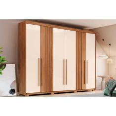 Guarda Roupa 6 Portas e 4 Gavetas c/ Pés Norton Nature/Off White - Hen