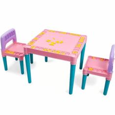 Mesa Infantil Com 2 Cadeira Rosa Educativa Para Crianças 3827 - Tritec