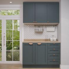 Cozinha Modulada 2 Peças Com Balcão E Armário Aéreo Arizona Cabecasa Madeiramadeira Branco/azul