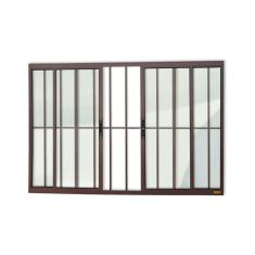 Janela Confort 4 Folhas Com Grade Vidro Liso 100cm X 120cm Brimak Corten