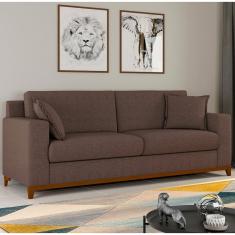 Sofá Living Vintage 3 Lugares 220cm Em Linho Slim Avelã