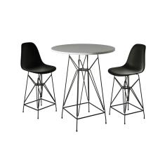Jogo Mesa Bistrô Eames Branca 60Cm 2 Banquetas Preta Base Ferro Preto - Cor: Branco