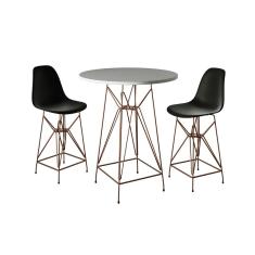 Jogo Mesa Bistrô Eames Branca 60Cm 2 Banquetas Preta Base Ferro Cobre - Cor: Branco
