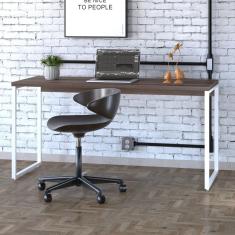 Mesa Para Escritório Diretor Estilo Industrial 150cm Kuadra Nogal-est.branca