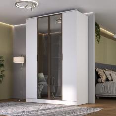 Guarda-roupa 4 Portas, 2 Mdf E 2 Reflecta Ravi Branco