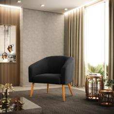 Poltrona Stella Veludo Preto Pés Palito Castanho D03 - D'Rossi