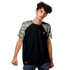 Camiseta Raglan Manga Militar Marrom - Di Nuevo Wolf, Preto, XG