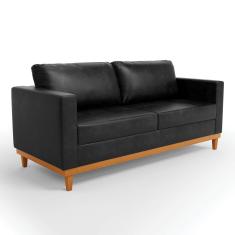 Sofá 03 Lugares Juliette Corano Preto Base Madeira Castanho D03 - D'Rossi