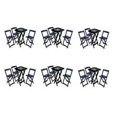 Kit 6 Conjuntos De Mesa Bistrô Dobrável Jack Daniel's Com 3 Banquetas De Madeira Preta