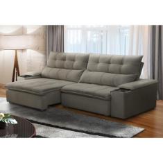 Sofá Retrátil Reclinável 4 Lugares 250cm com Porta Copos e Objetos Bul