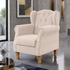 Poltrona Decorativa Para Sala de Estar Yara Suede Bege - Lyam Decor