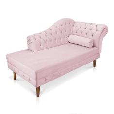 Divã Recamier Capitonê Mônaco 165 Cm Suede Rosa Bebê Pés Chanfrado-