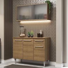 Cozinha Compacta Madesa Emilly 105001 com Armário e Balcão - Rustic