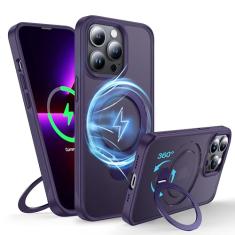 FNDMIL Anel magnético giratório de 360° para iPhone 13 Pro, capa compatível com MagSafe [borda de textura antiderrapante] [suporte embutido] [à prova de choque militar] amortecedor de silicone macio