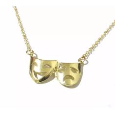 Colar Mascara Teatro Folheado A Ouro 18k - Milena Folheados, 48 cm, Ou