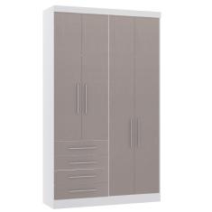 Guarda Roupa Modulado 134,50cm 4 Portas E 4 Gavetas Alpes Luciane Móveis Branco Pf Com Cinammon Pf
