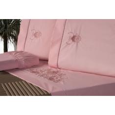 Jogo Lençol p/ Cama King Size Bordado Crivo 4 Peças 100% Algodão 180 F