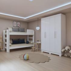 Quarto Infantil Completo com Guarda-Roupa e Beliche Théo Branco