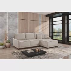 Sofá Linho 3 Lugares 264cm com Chaise Lado Direito Barra