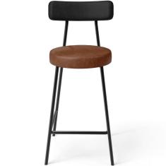 Banqueta Baixa Cozinha Sala Jantar Bancada Milão L02 Couríssimo Preto Marrom - Lyam Decor