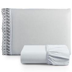 Jogo De Lençol Solteiro 2 Pçs Basic Percal 180 Fios Lese Bordado Inglê