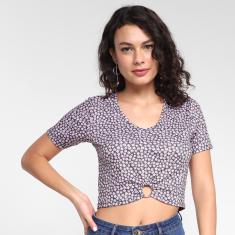 Blusa Lecimar Cropped Floral Feminina-Feminino