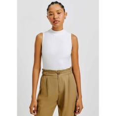 Regata Básica Feminina Gola Alta Em Ribana Canelada-Feminino