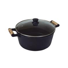 Caçarola de  Ferro Alça Madeira e Tampa de Vidro 1,3 Litros