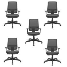 Kit 5 Cadeiras de Escritório Presidente Brizza Plaxmetal Preto
