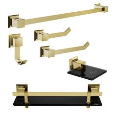 Kit Acessórios para Banheiro 6 Peças Gold Ducon Metais Preto