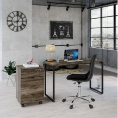 Escrivaninha Industrial 120cm com Gaveteiro 4 Gavetas Kuadra Carvalho Dark Carvalho Dark