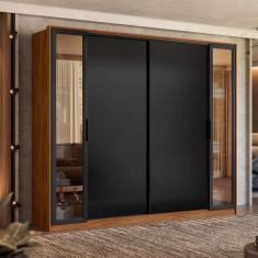 guarda-roupa casal com vidro reflecta laredo 4 pt 4 gv nogueira e preto