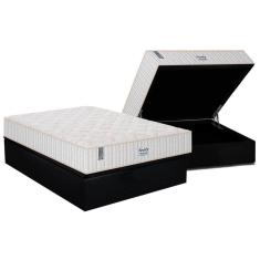 Cama Box Baú Casal: Colchão Molas Plumatex MasterPocket Ensacadas Miami + Base CRC Suede Black(138x188)