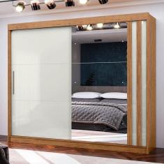 Guarda-Roupa Casal Seul 100% Mdf 2 Portas 4 Gavetas com Espelho Freijo/Off White - Mx Móveis