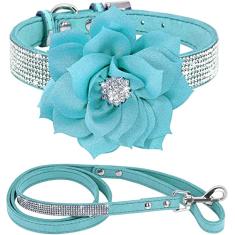 Serijoars Conjunto combo de coleira de cachorro com strass de couro de camurça macio elegante e deslumbrante deslumbrante deslumbrante para animais de estimação, gato, cachorro, coleira para cães (G: