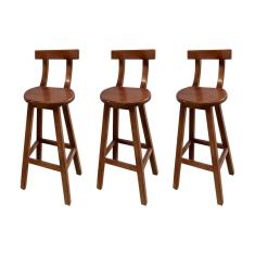 Kit 3 Banquetas Altas de Madeira com Encosto Girafa Imbuia