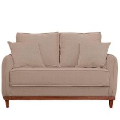 Sofa Sena 3 Lugares Base De Madeira Para Sala Hotel Linho Bege