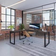 Escrivaninha em L Yon Presidente com 1 Gaveta 190x70x75 Terracota/Preto