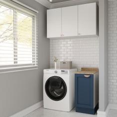 Lavanderia Modulada 2 Peças 1 Armário Aéreo 3 Portas 1 Balcão Arizona Cabecasa Madeiramadeira Branco/Azul