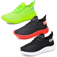 3 Tênis Colmeia Feminino Esportivo  Preto Verde - Evoltenn, Preto verd