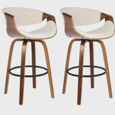 Kit com 2 Banquetas Base de Madeira Nicole Creme